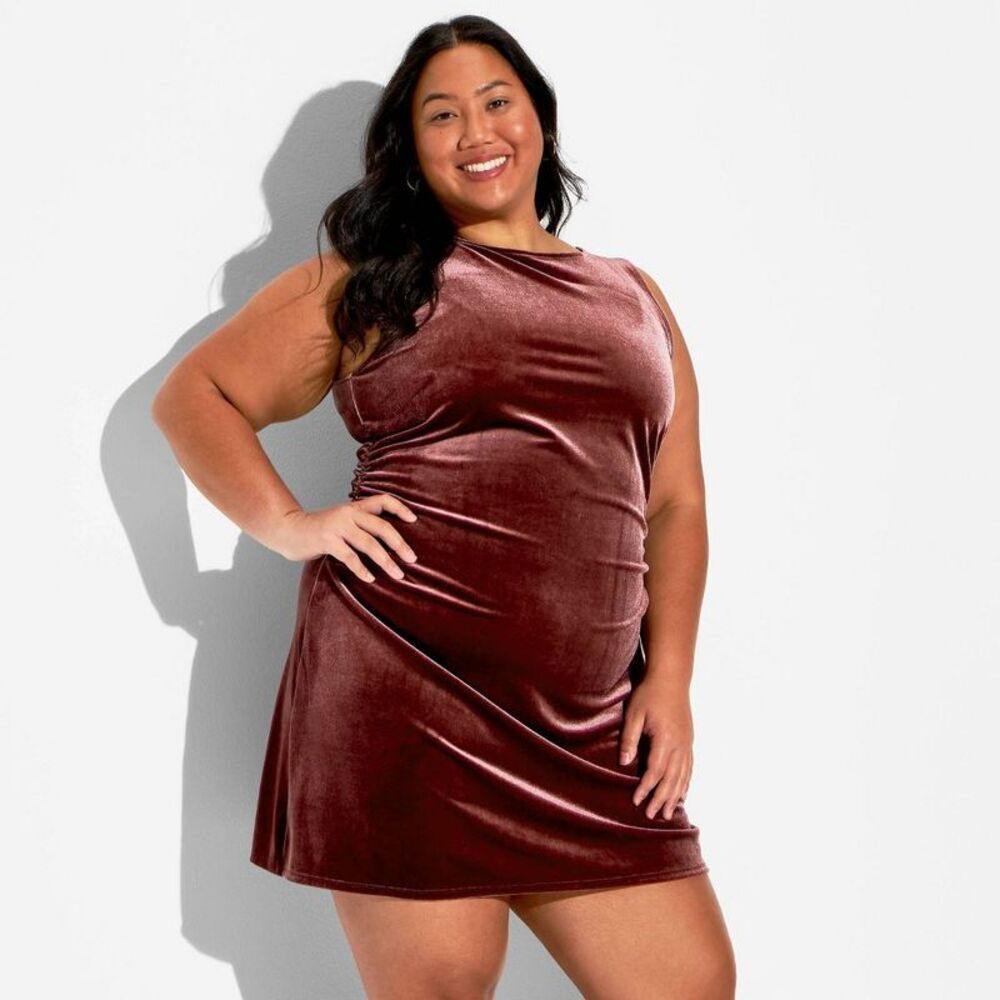 Women's Velvet Mini Sheath Dress - Wild Fable Burgundy XXL